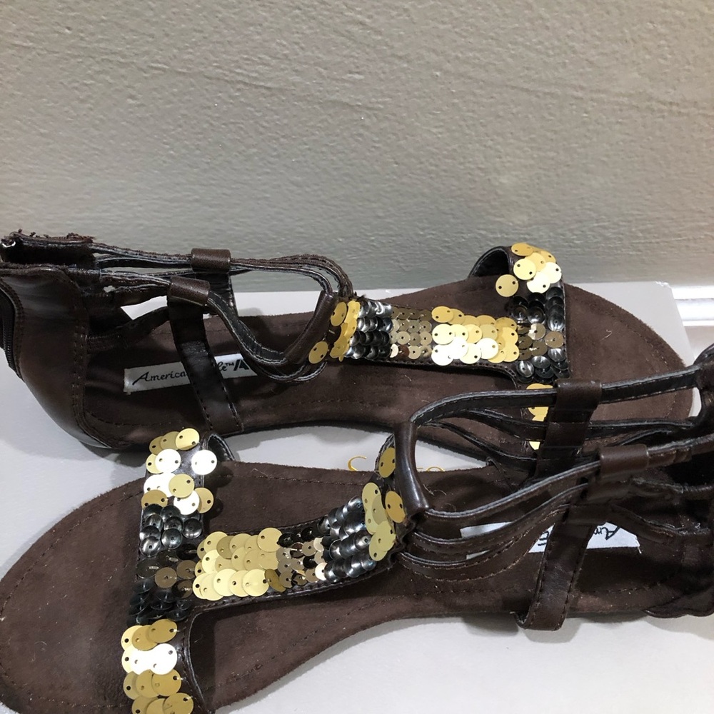 American Eagle Brown and Gold Strappy Sandals